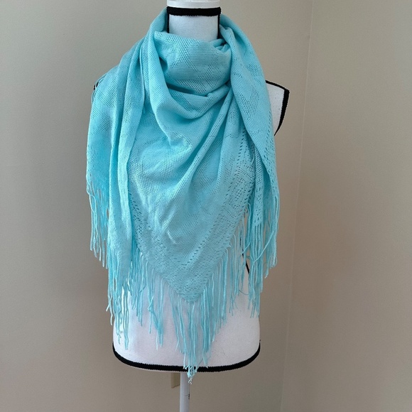**NEFELI* Light Blue Large Triangle Frilly Fashion Scarf - Picture 1 of 5